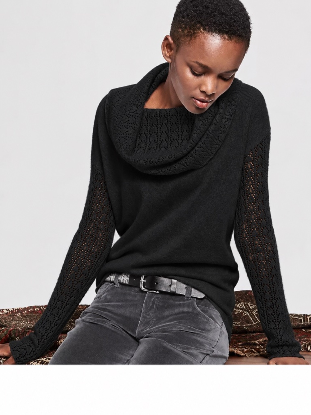 Garnet Hill Cashmere Pointelle Collar Sweater